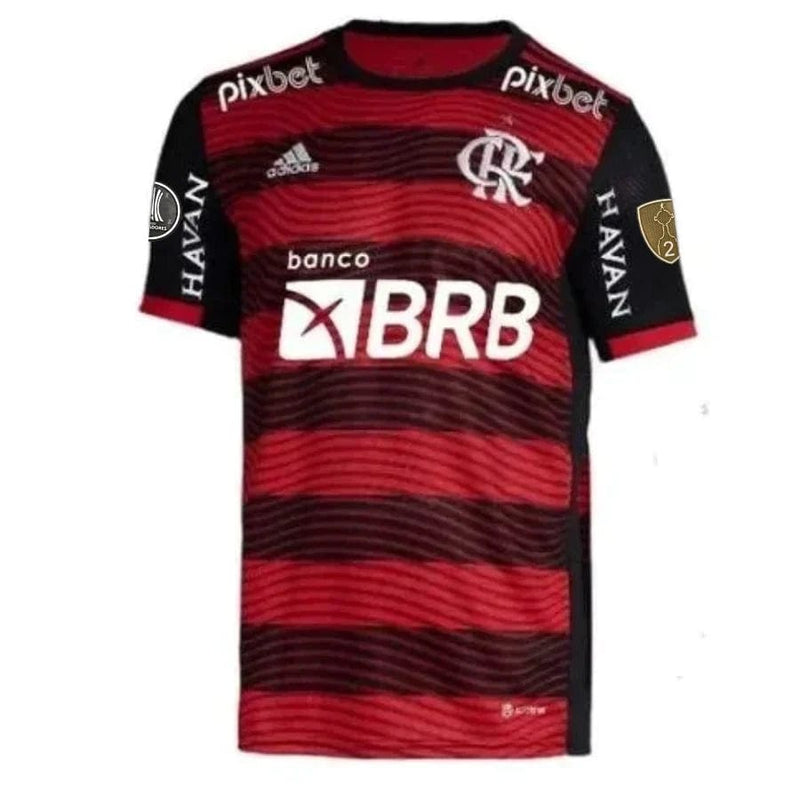 Camisa Flamengo I 22/23 Libertadores 2022 Com Patrocinio e Patch - Adidas Torcedor Masculina - Vermelha e Preta