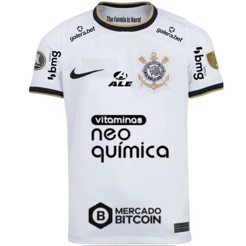 Camisa Corinthians I 22/23 Libertadores 2022 com Patch e Patrocínio - TORCEDOR - Masculina - Branca e Preta