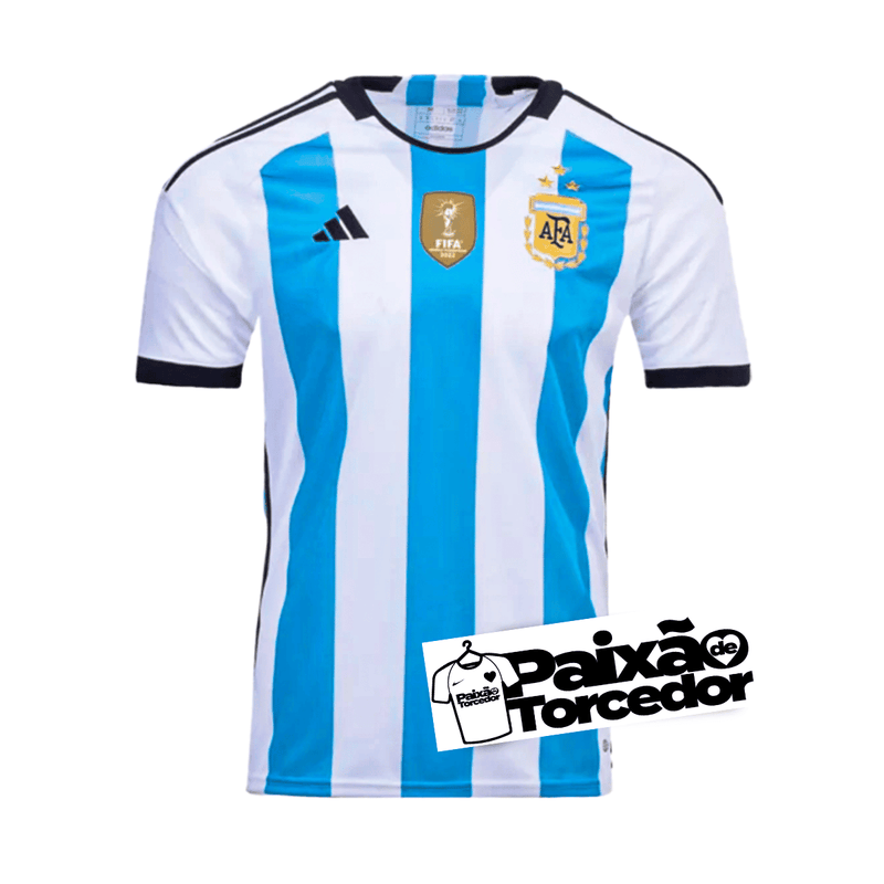 Camisa Argentina Patch Campeão Copa do Mundo  2022 - Adidas Torcedor Masculina