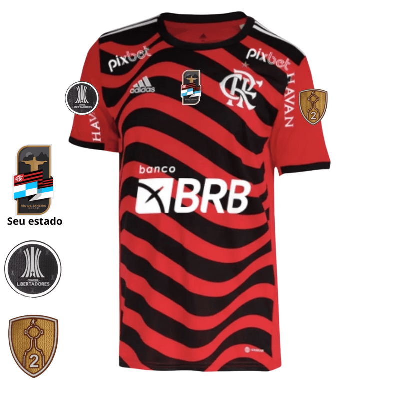 Camisa Flamengo III 22/23 Todos Patchs Estado Patches Libertadores  - Adidas Torcedor  Masculina